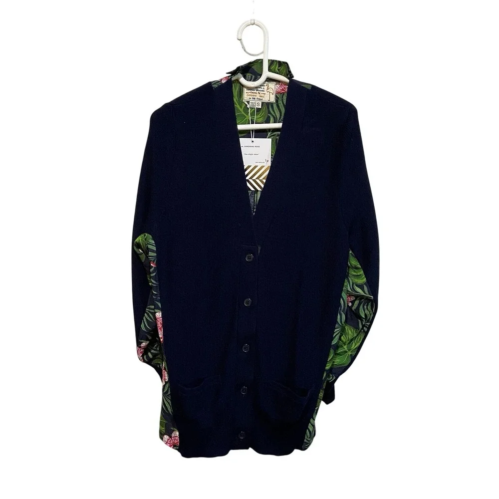 Free People x SR Sandarine Rose Women's Cardigan Sweater SMALL Blue Tropical NWT